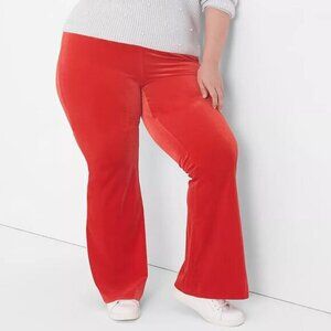 Lane Bryant Plus Size Red Velvet Pull On Stretch Waist Flare Pants Size 22P